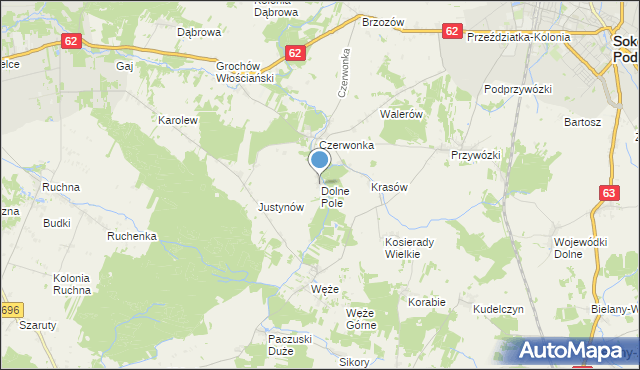 mapa Dolne Pole, Dolne Pole gmina Sokołów Podlaski na mapie Targeo